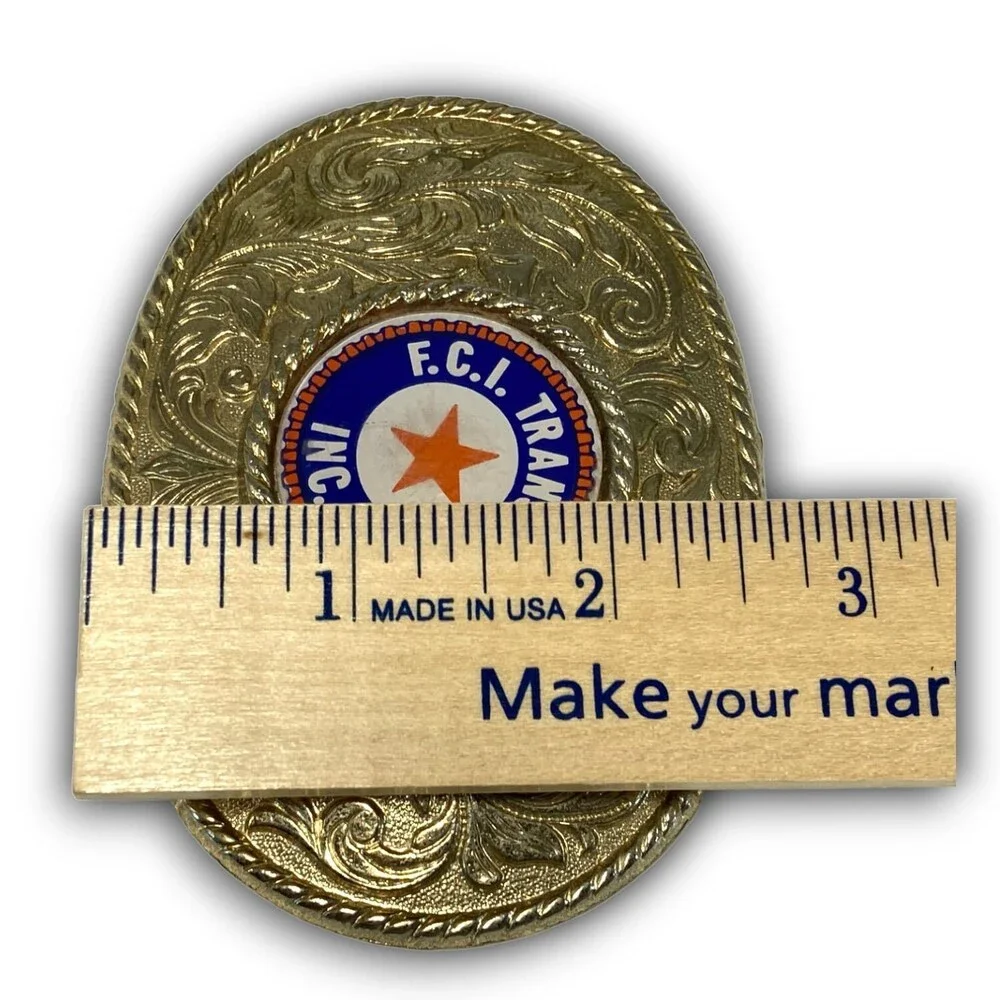 Vintage‎ F.C.I. Transports Belt Buckle – Gold Color Western Filigree Design